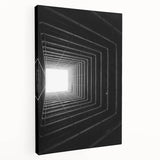 Large art print of architectural tunnels in monochrome, stretched canvas format, suitable for kitchen wall art.