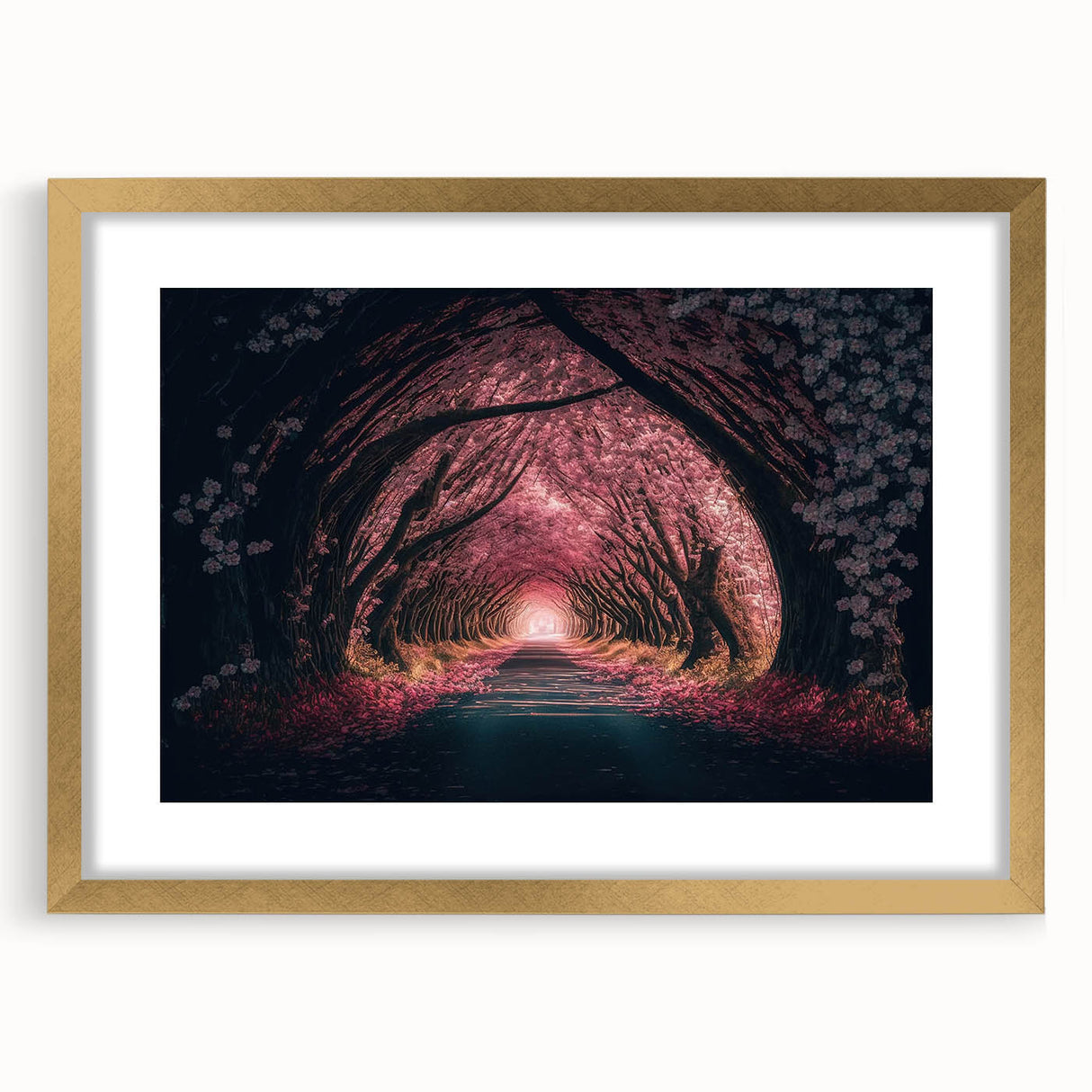 Extra large abstract art print featuring textured design in muted gold tones, framed with a gold mat.