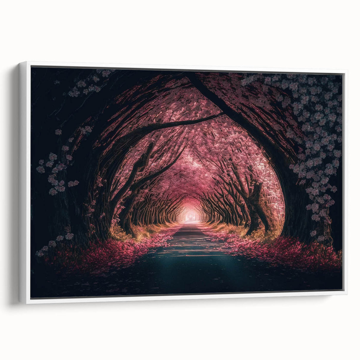 Extra large framed canvas featuring a vintage poster art of colorful architecture tunnels, ideal for living room decor.