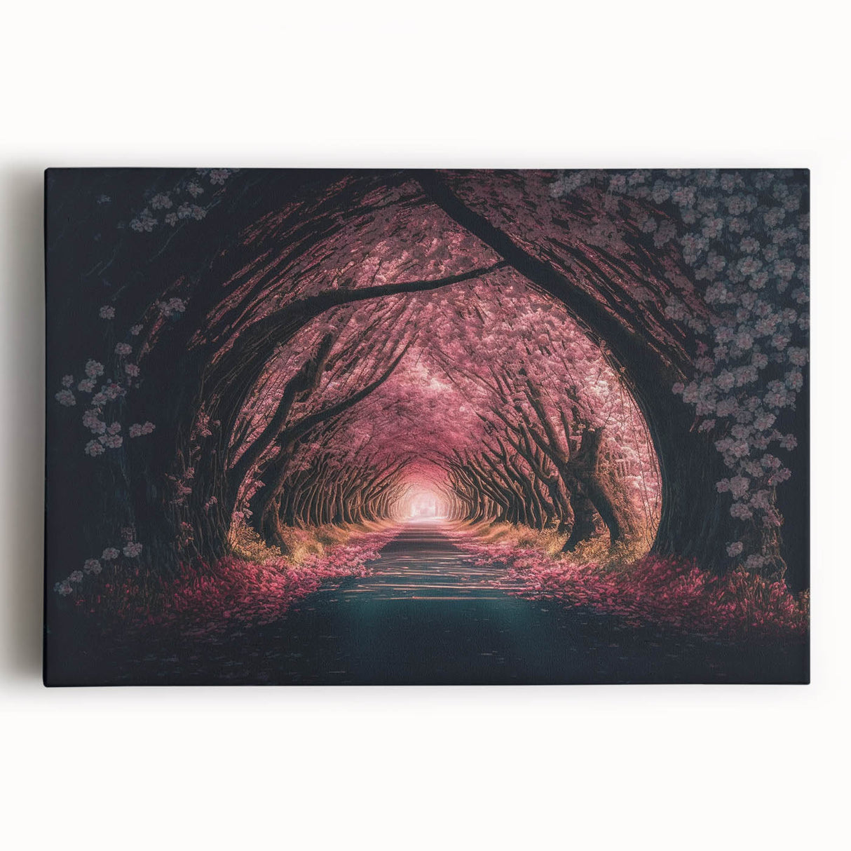 Black and white photograph of architectural tunnels on stretched canvas, ideal for kitchen art.