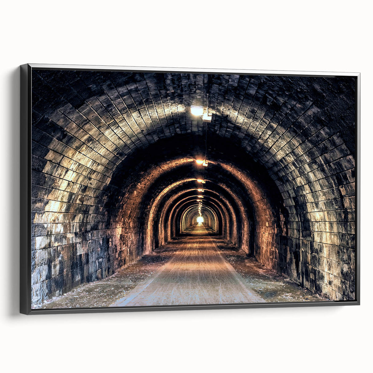 Black and white framed canvas featuring a vintage tunnel architecture design, ideal for bedroom wall decor.