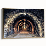 Framed canvas depicting a vintage black tunnel landscape, ideal for bedroom wall art.