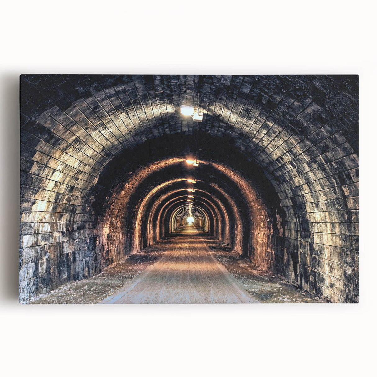 Black and white photograph of architectural tunnels on stretched canvas, suitable for kitchen wall art.
