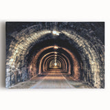 Black and white photograph of architectural tunnels on stretched canvas, suitable for kitchen wall art.