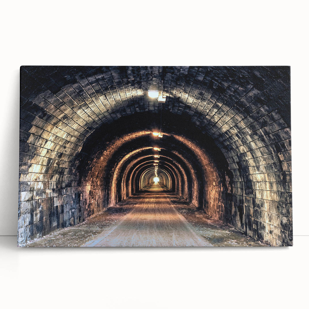 Black and white photo of architectural tunnels on stretched canvas, ideal for kitchen wall art or bedroom ambiance.