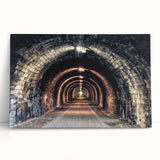 Black and white photo of architectural tunnels on stretched canvas, ideal for kitchen wall art or bedroom ambiance.