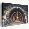 Modern abstract tunnel design in neutral gray tones on large stretched canvas, suitable for kitchen wall art.