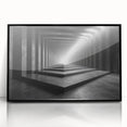 Large abstract wall art featuring geometric shapes in black and white, framed in acrylic.