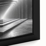 Extra large framed canvas featuring a black textured tunnel design with colorful accents, ideal for living room decor.