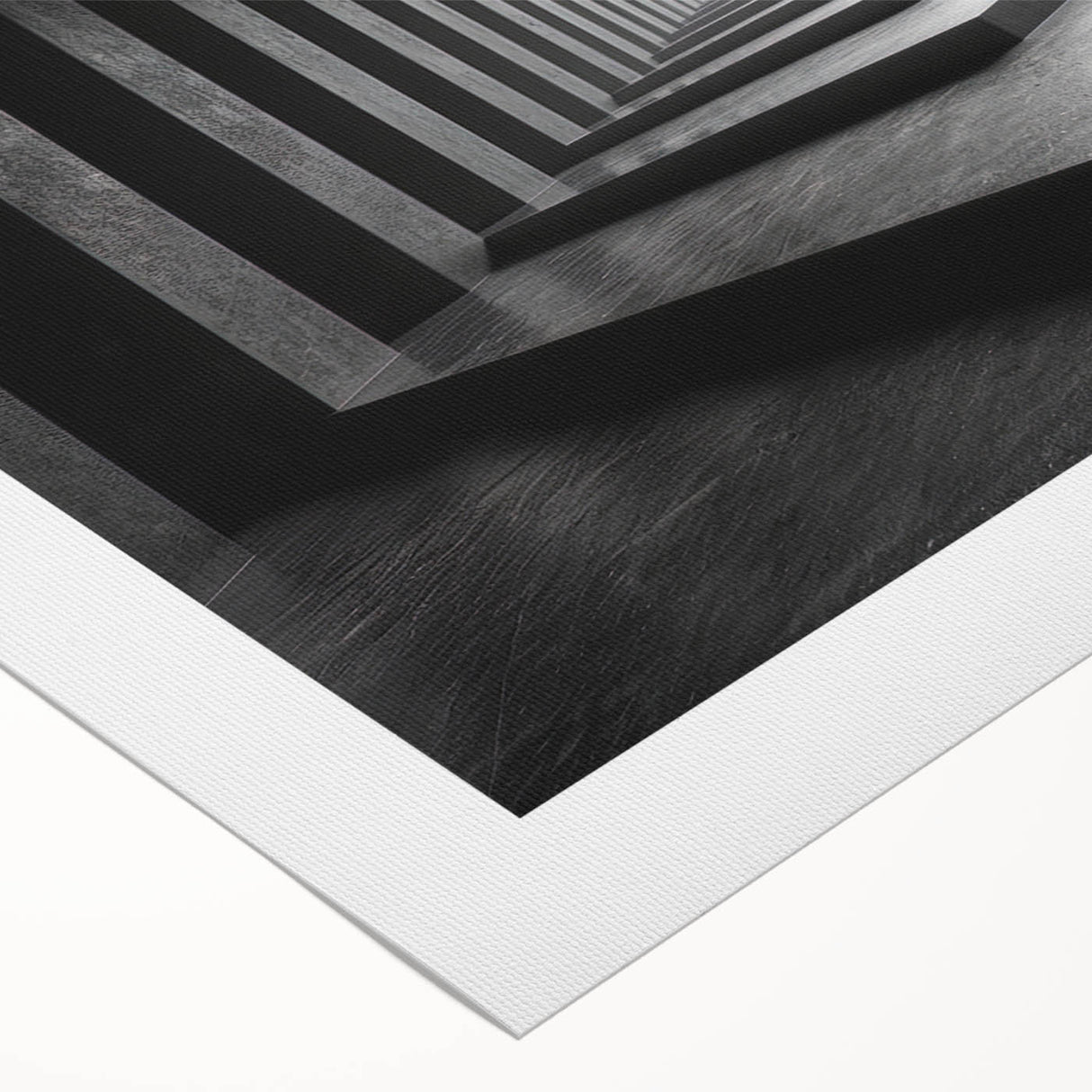 Art deco poster featuring a geometric tunnel design in black and white, printed on rolled canvas.