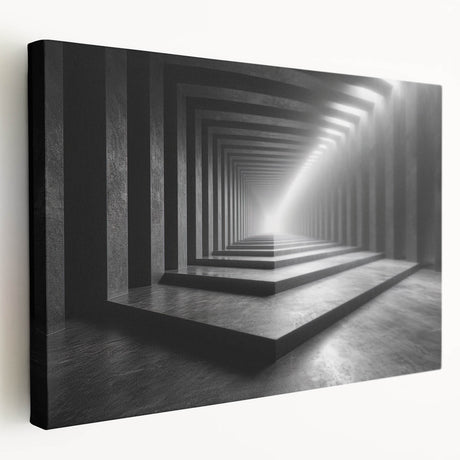 Architectural tunnel design on stretched canvas with neutral gray tones, ideal for kitchen wall art.