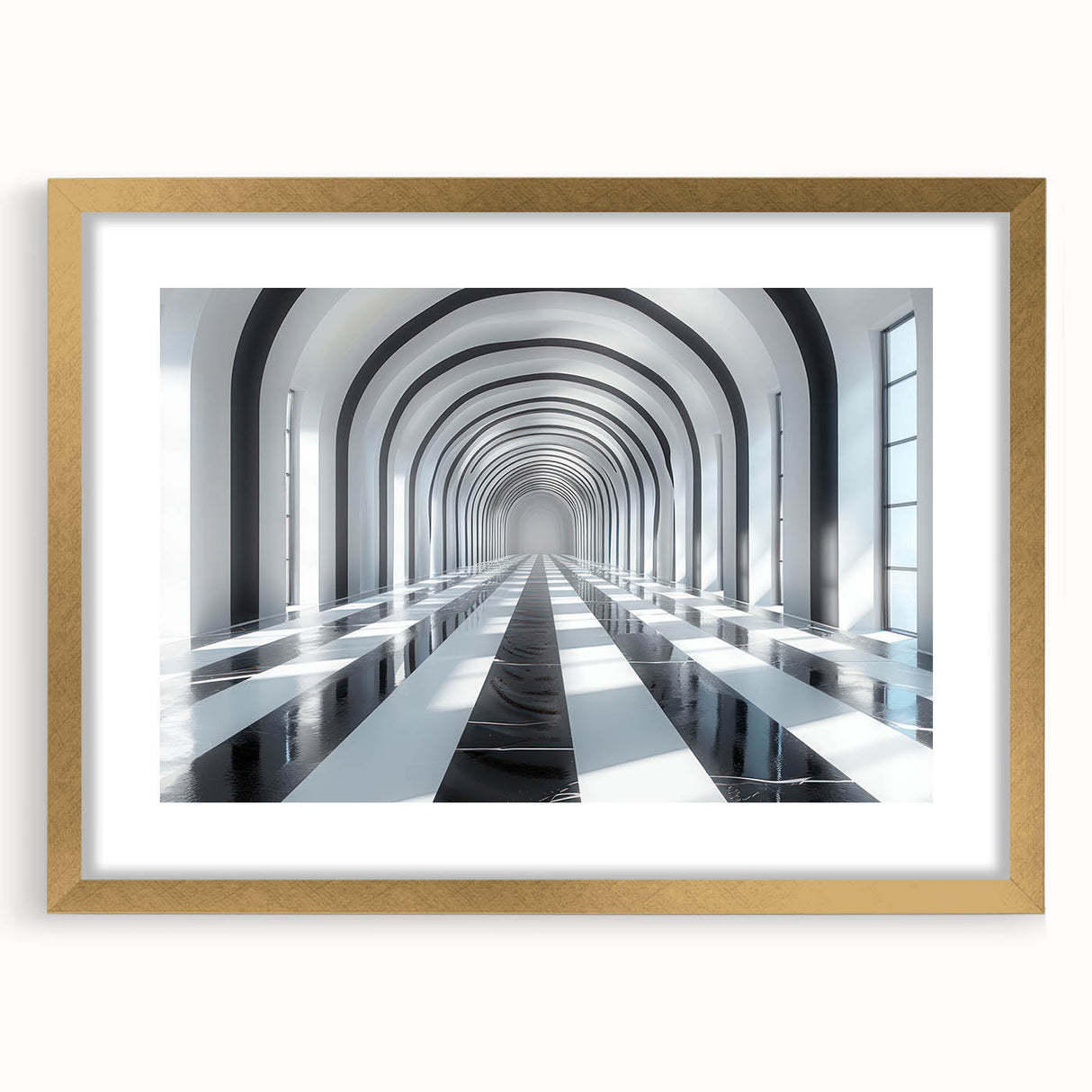 Extra large abstract art print featuring textured swirls in gold and black, framed with a gold mat.