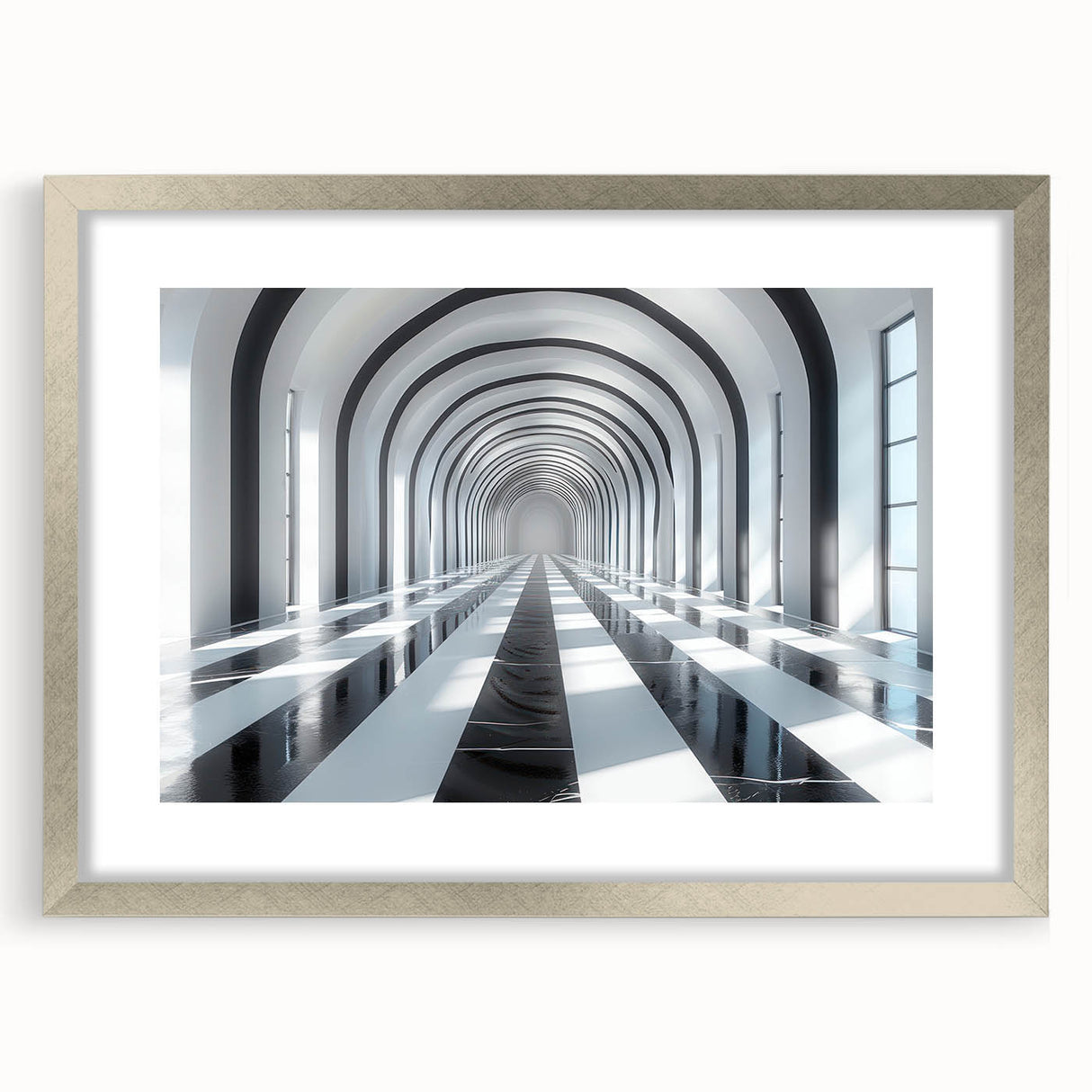 Abstract textured art print in silver frame, featuring swirling grey and white patterns, suitable for bedroom decor.