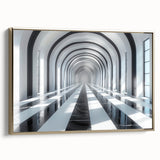 Framed canvas featuring a black and gold vintage tunnel design, ideal for bedroom wall art.