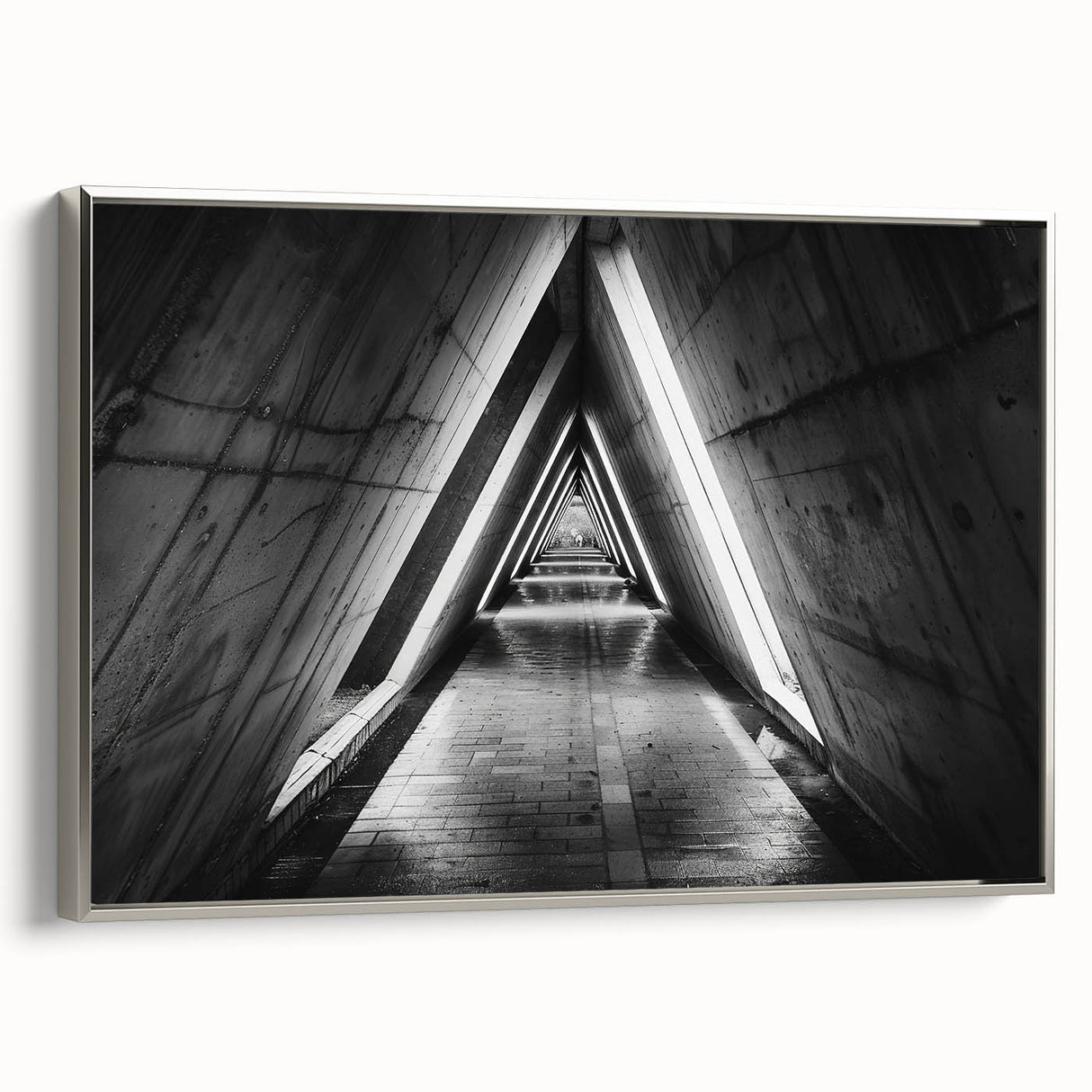 Framed canvas featuring a vintage-style landscape art painting of colorful tunnels.