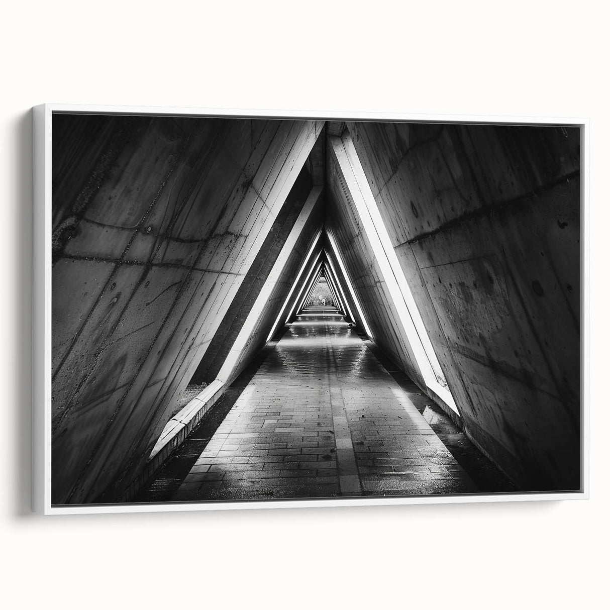 Vintage poster art of colorful, abstract tunnels on a white-framed canvas, ideal for extra large living room wall decor.