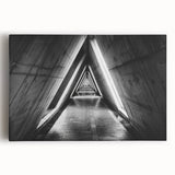 Large black and white photograph of architectural tunnels on stretched canvas, ideal for kitchen wall art.