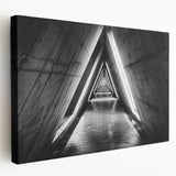 Architectural tunnel design on a large stretched canvas, featuring gray and white tones, ideal for kitchen wall art.