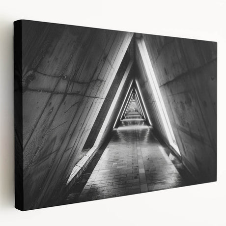 Architectural tunnel design on a large stretched canvas, featuring gray and white tones, ideal for kitchen wall art.