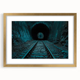 Extra large abstract art print featuring textured tunnels in gold frame, ideal for living room decor.
