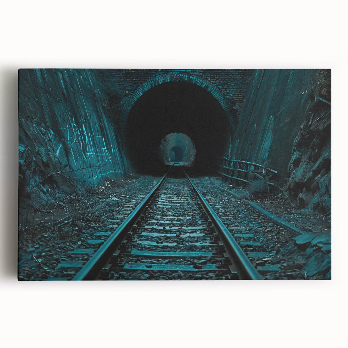 Black and white photo of architectural tunnels on stretched canvas, ideal for kitchen wall art.