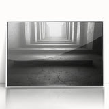 Art Deco style poster of architectural tunnels in monochrome shades, framed acrylic, ideal for modern art wall decor.