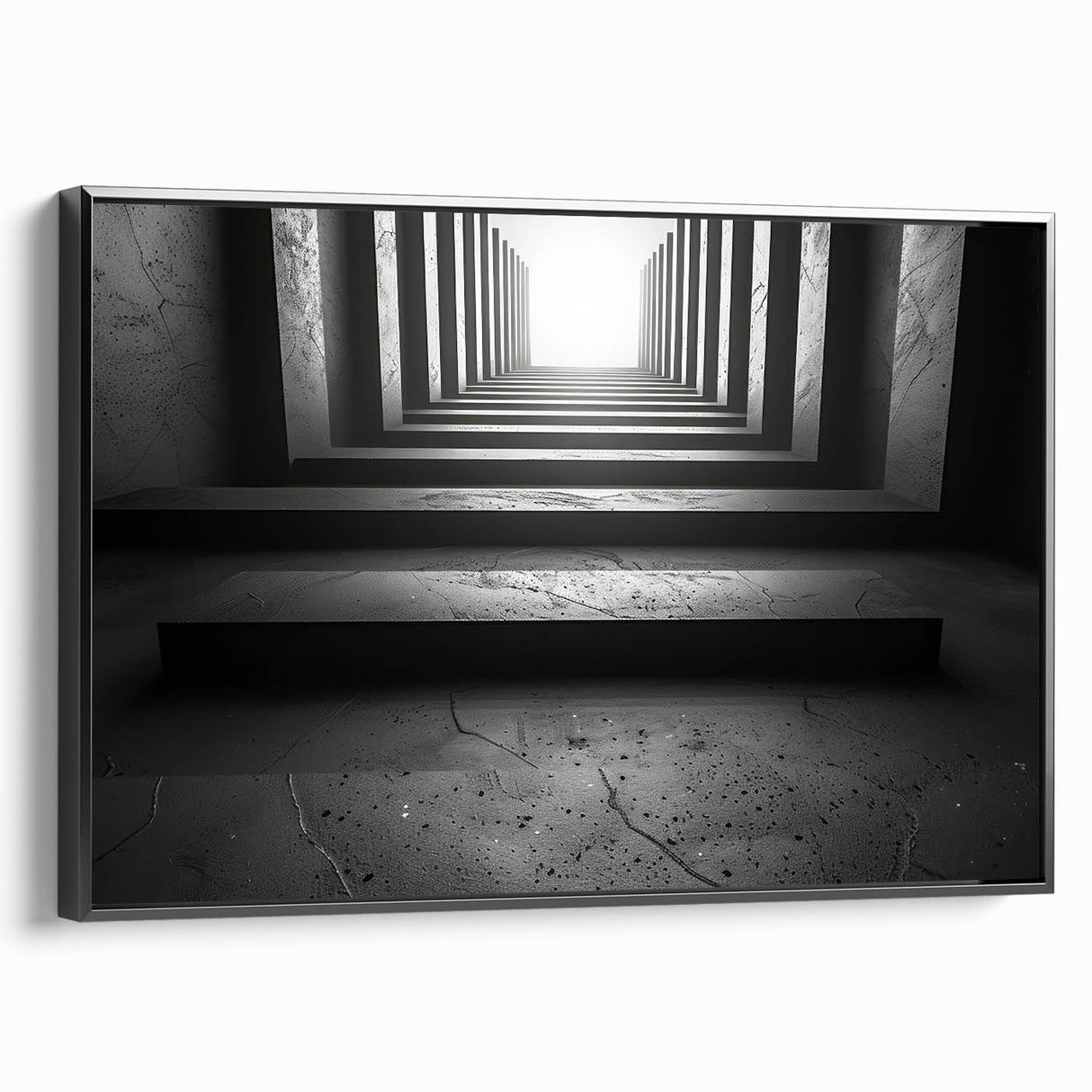 Black and white framed canvas of a vintage tunnel architecture, ideal for bedroom wall art.