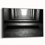 Black and white framed canvas of a vintage tunnel architecture, ideal for bedroom wall art.