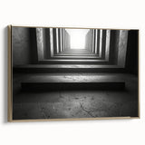 Framed canvas featuring a black and gold architectural tunnel design, ideal for bedroom wall art.