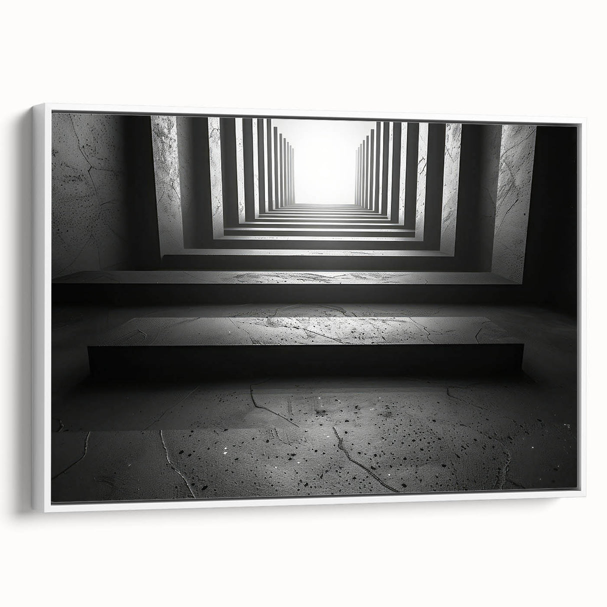 Vintage poster art of colorful abstract tunnels on a framed canvas, ideal for extra large living room wall decor.