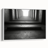 Vintage poster art of colorful abstract tunnels on a framed canvas, ideal for extra large living room wall decor.