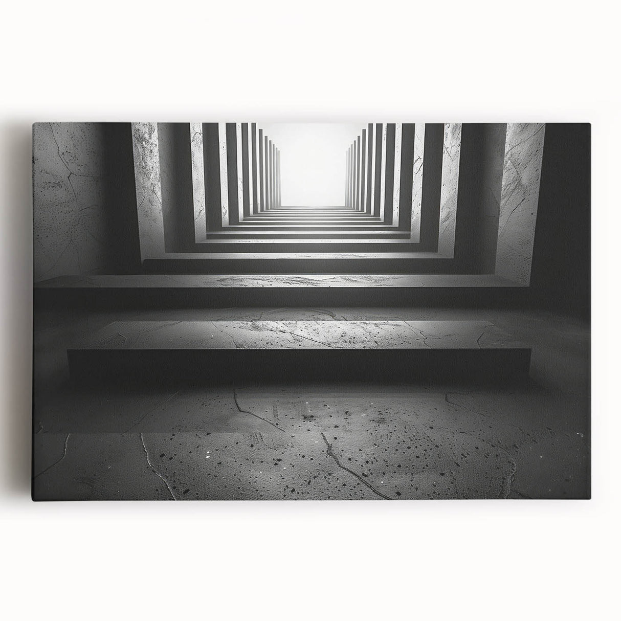 Black and white photo of architectural tunnels on stretched canvas, suitable for kitchen wall art.