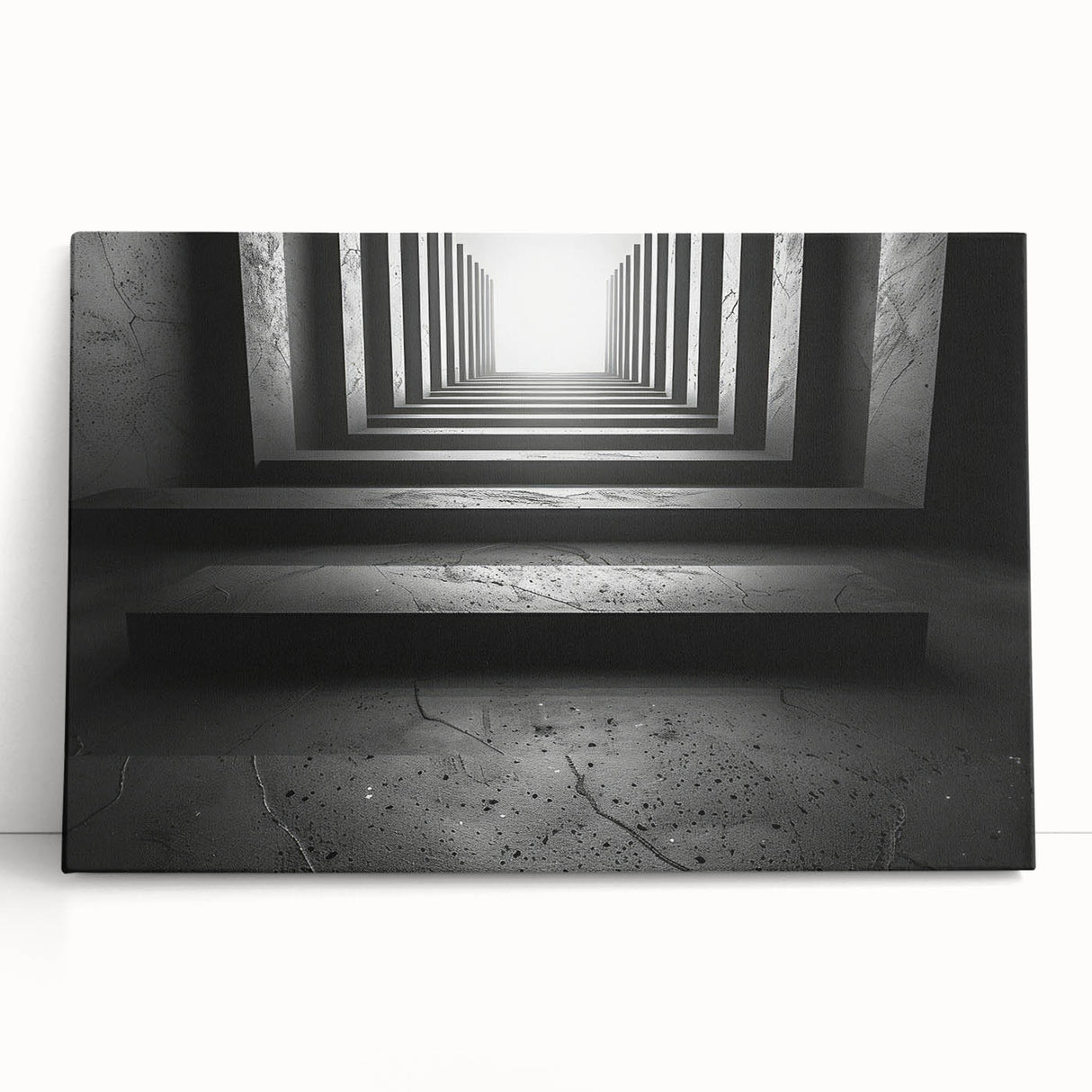 Black and white photo of architectural tunnels on stretched canvas, ideal for kitchen wall art or bedroom ambiance.