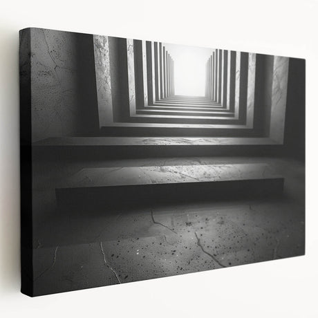 Side view of a stretched canvas featuring a large, monochrome architectural tunnel design, suitable for kitchen wall art.