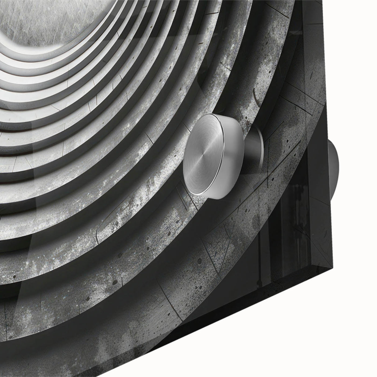 Large abstract wall art on acrylic glass depicting architectural tunnels in muted earth tones.