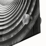 Large abstract wall art on acrylic glass depicting architectural tunnels in muted earth tones.