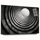 Large abstract wall art on acrylic glass depicting geometric patterns in neutral tones.
