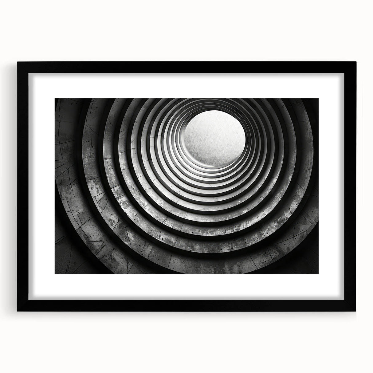 Extra large abstract art print featuring a colorful, textured tunnel design on a black framed canvas.