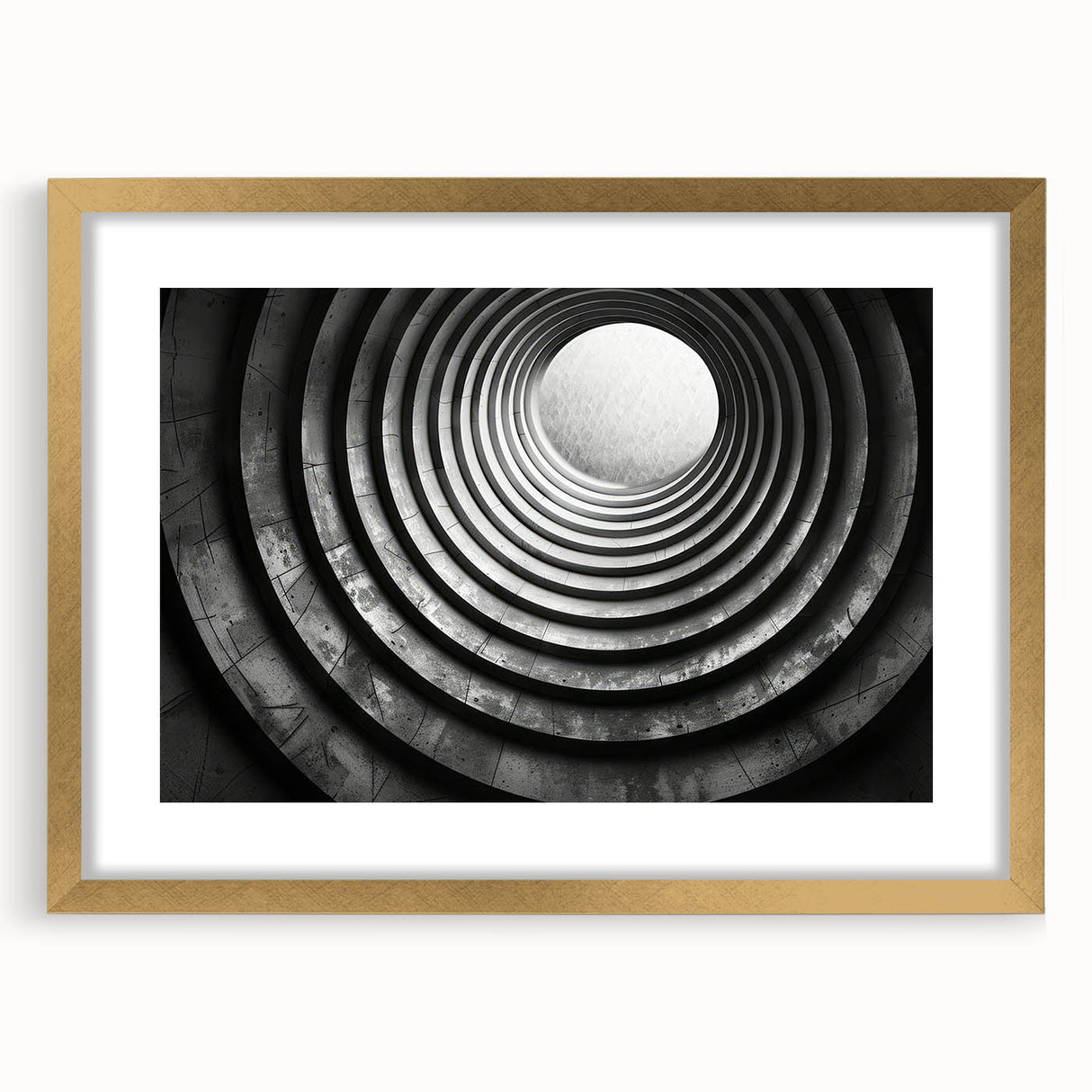 Extra large abstract art print featuring textured tunnels in muted earth tones on a framed canvas.