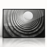 Large abstract wall art depicting geometric shapes in black and white, framed in acrylic, suitable for modern art wall decor.
