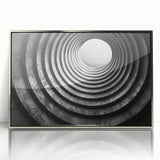 Mid-century modernist art deco tunnel design in silver frame, ideal for nursery wall art.