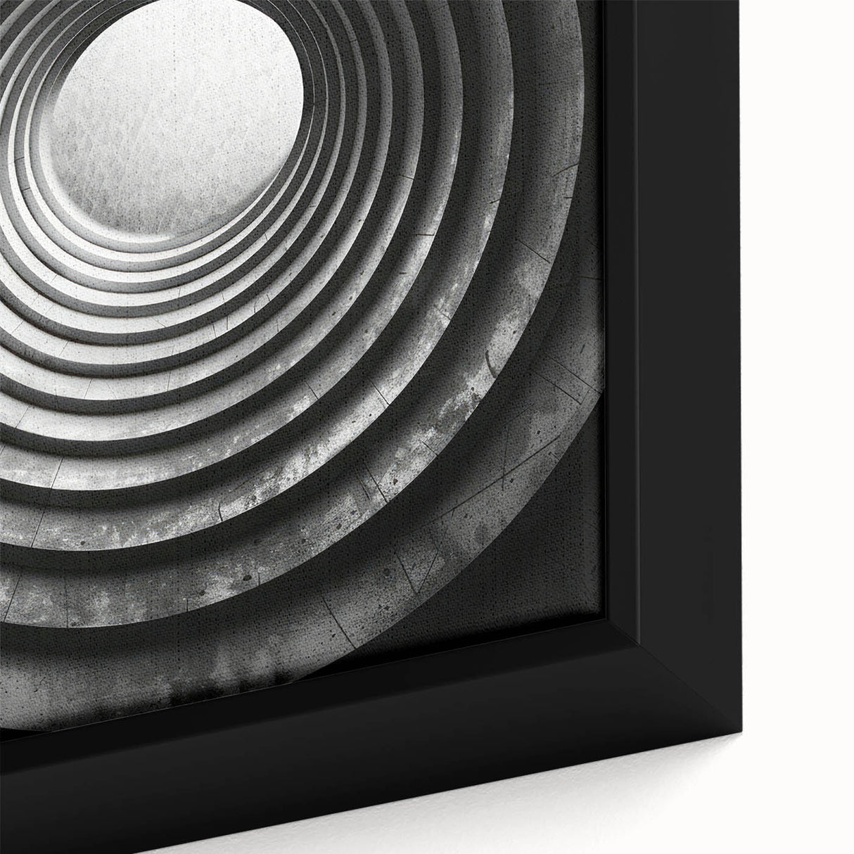 Extra large framed canvas featuring a close-up of a black architectural tunnel design with colorful, textured art accents.