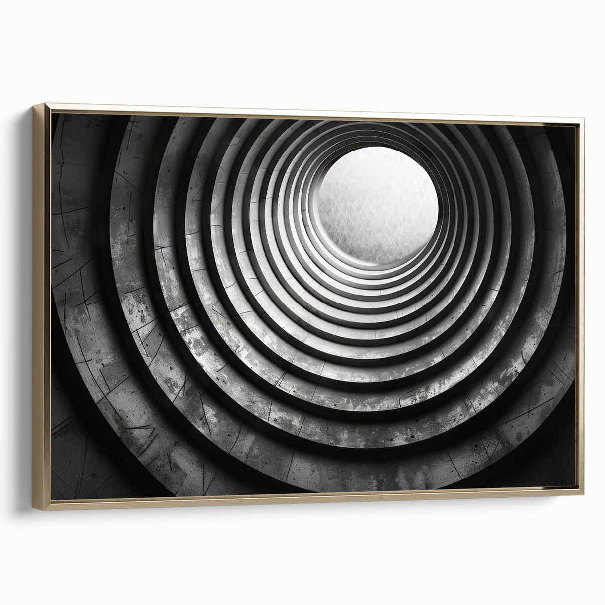 Framed canvas featuring a vintage black and gold tunnel design, ideal for bedroom wall art.