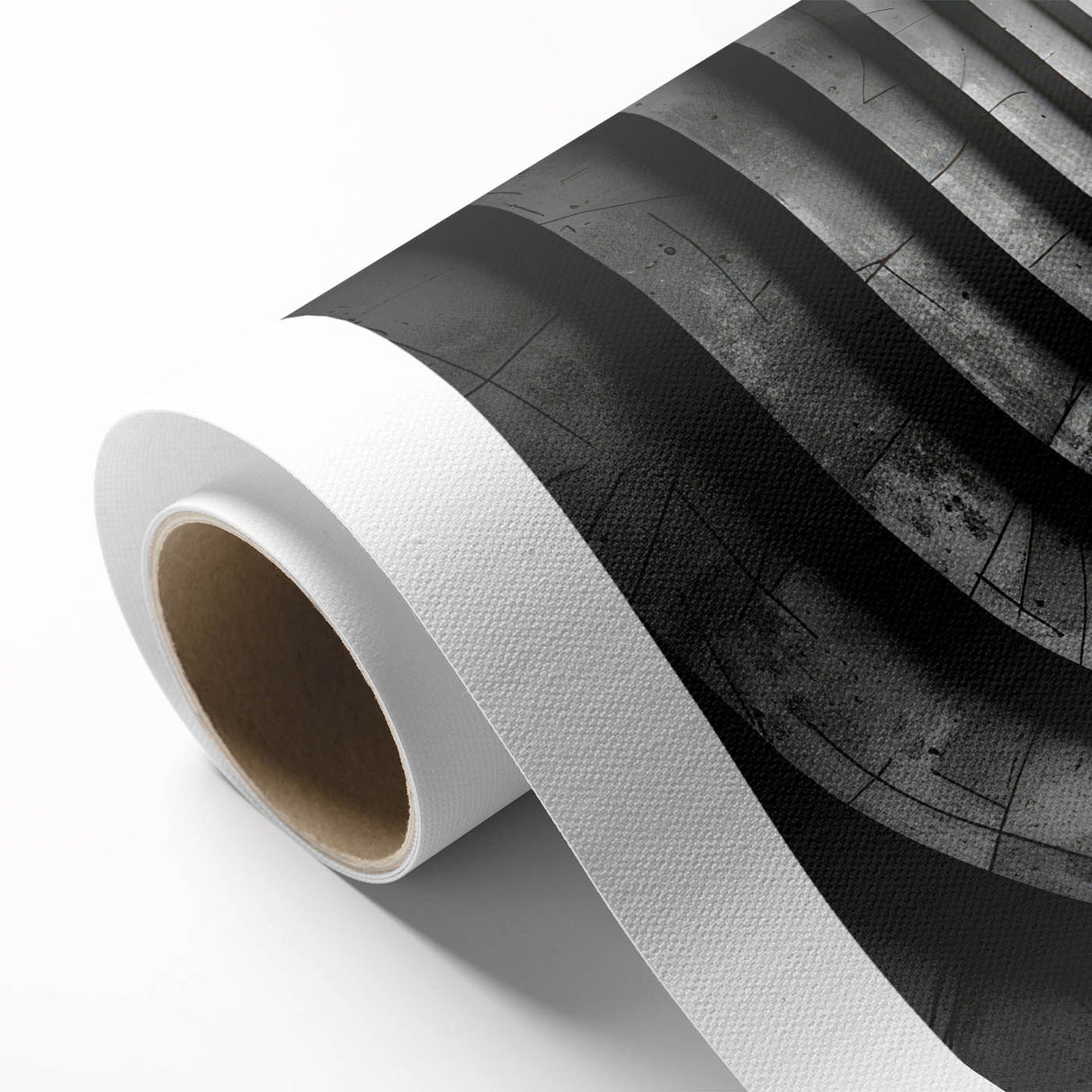Art Deco style poster of geometrically stylized tunnels in muted gold and navy, printed on rolled canvas.