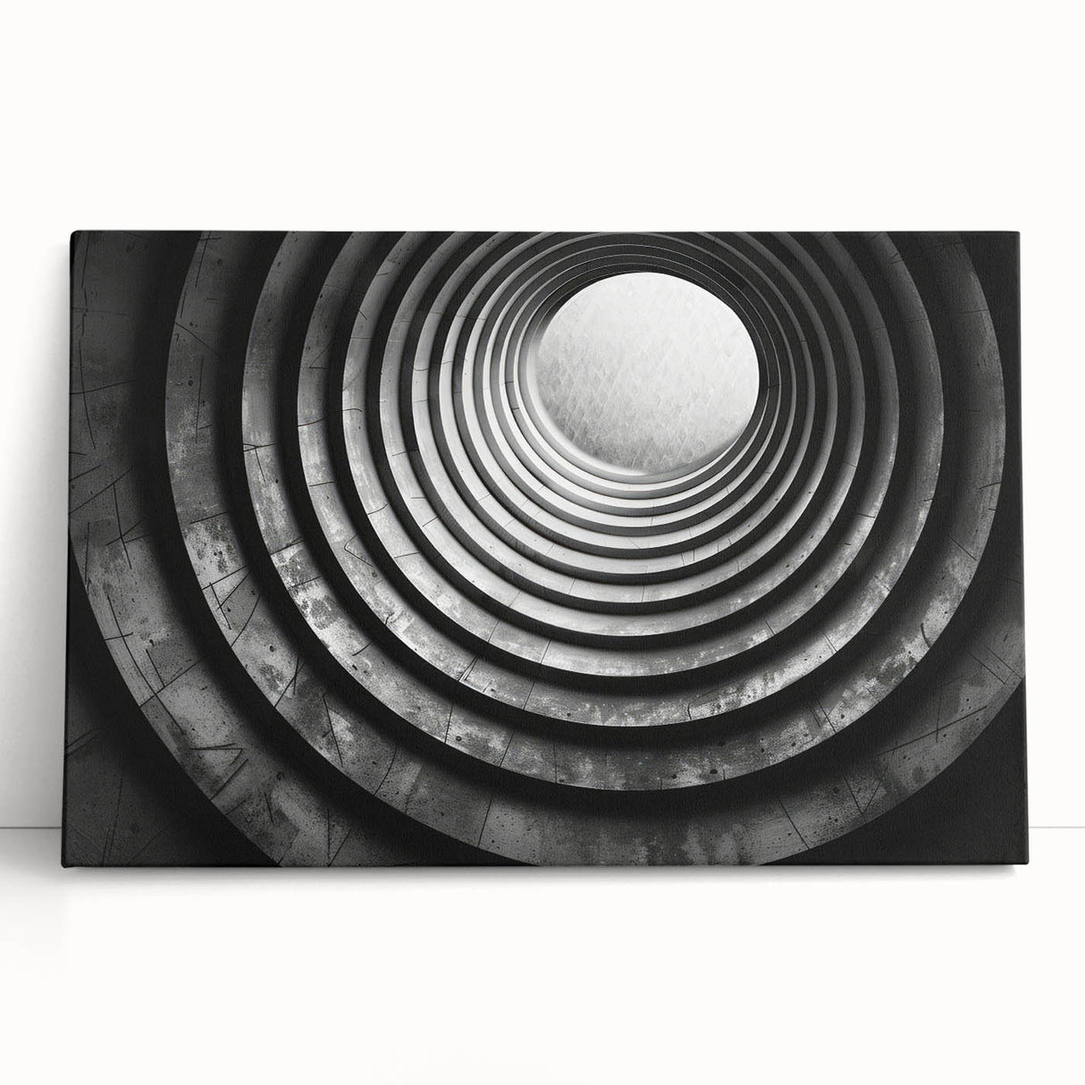 Black and white photo of architectural tunnels on a large stretched canvas, ideal for kitchen wall art or bedroom ambiance.