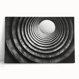 Black and white photo of architectural tunnels on a large stretched canvas, ideal for kitchen wall art or bedroom ambiance.