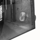 Large abstract wall art featuring a mid-century modernist tunnel design in muted gray tones, ideal for dining room art.