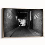 Framed canvas featuring a vintage poster of black landscape art with tunnels, ideal for bedroom wall decor.