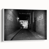 Vintage poster art of colorful abstract tunnels on a framed canvas, ideal for extra large living room wall decor.