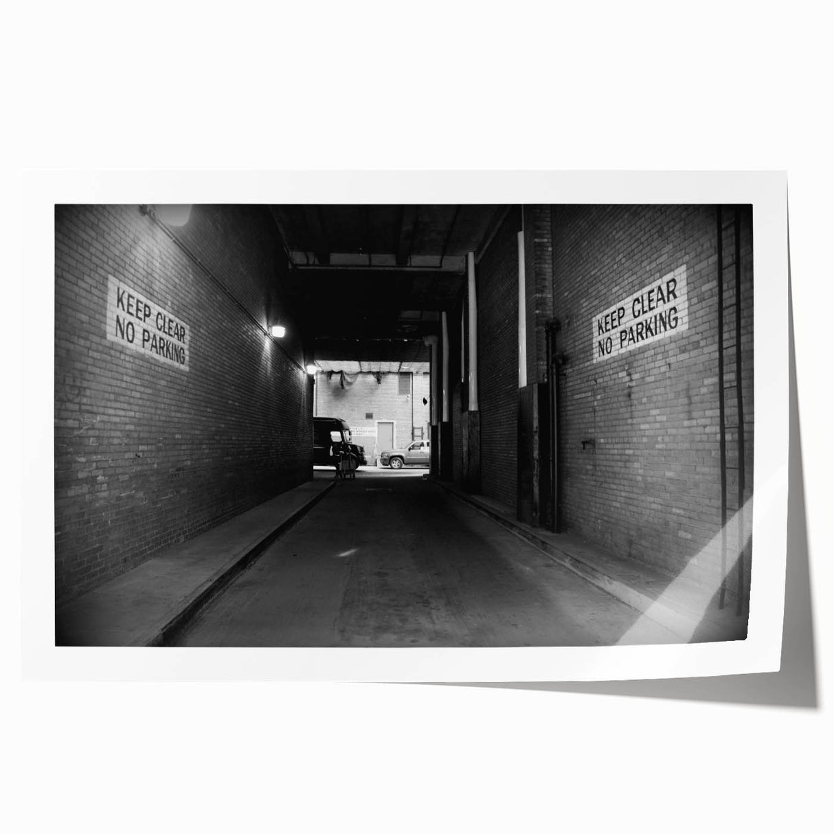 Extra large rolled print featuring a symmetrical tunnel architecture in muted gray tones, ideal for art wall dining room.